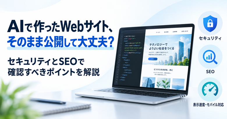 AIで作ったWebサイトを公開する前にセキュリティとSEOを確認するイメージ